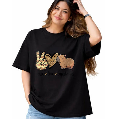 Cute Capybara Shirt, Funny Capybara Unisex T-Shirt/Hoodie/Sweatshirt HLT00 - Kawaii Kids Womens Girls Peace Love Meme Lover Capybara T-Shirt