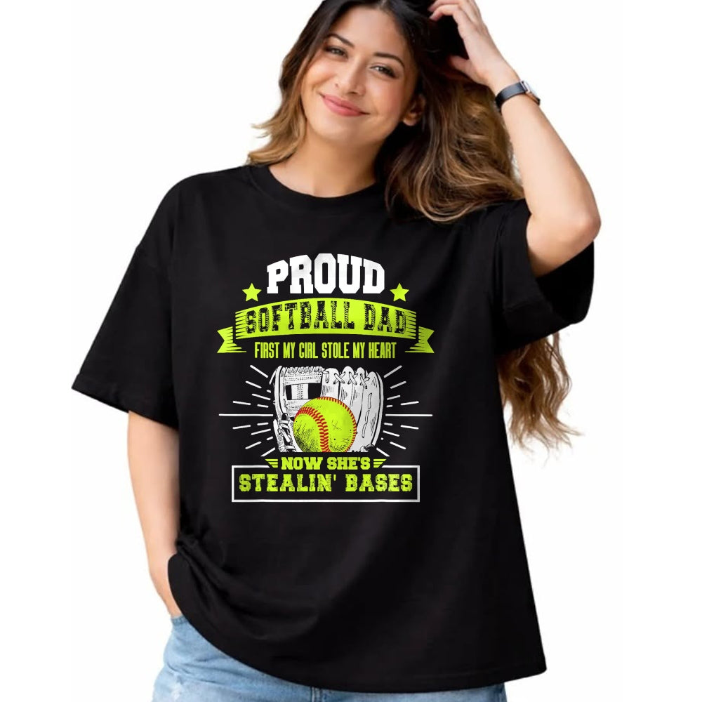 Gift for Dad Shirt, Funny Dad Unisex T-Shirt/Hoodie/Sweatshirt HLT00 – Mens Proud Softball Dad with Daughter Softball Father T-Shirt