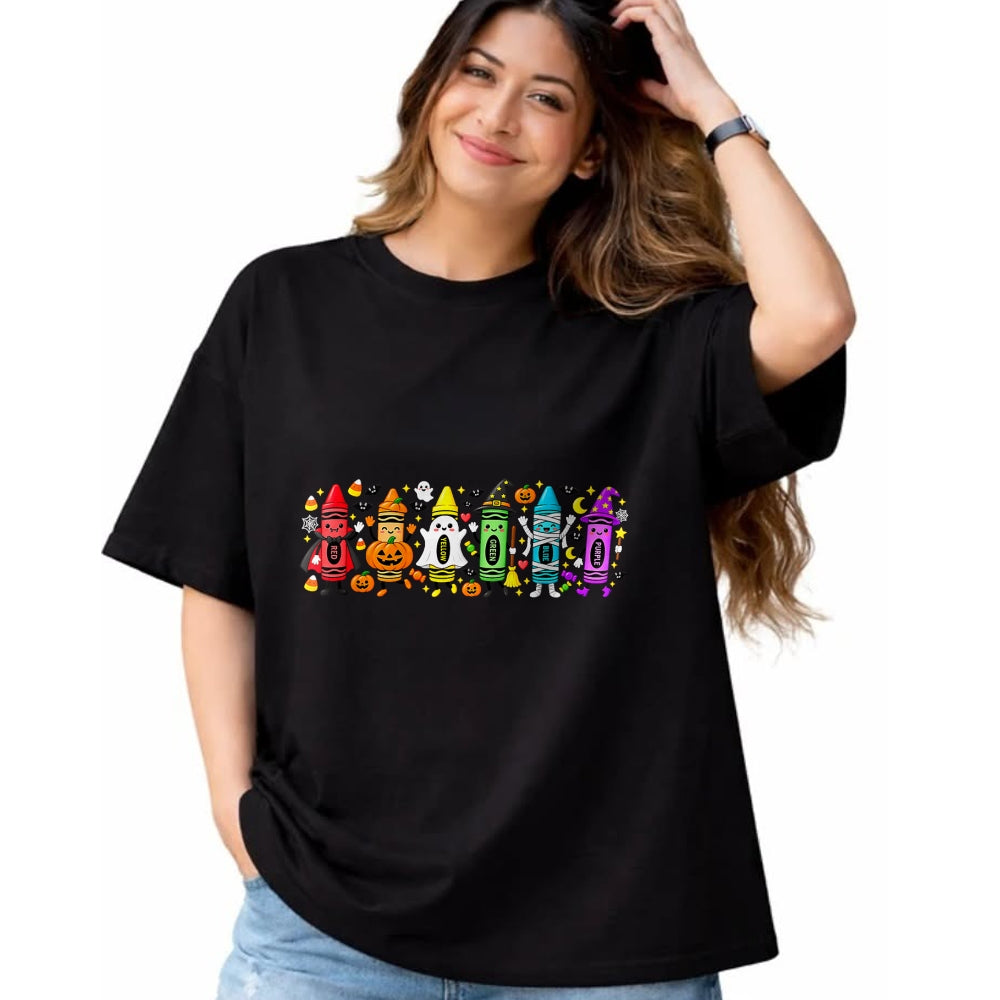 Best Teacher Shirt, Funny Teacher UnisexT-Shirt/Hoodie/Sweatshirt HLT00 - Halloween Crayons Teacher Spooky Teacher T-Shirt