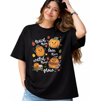 Best Teacher Shirt, Funny Teacher UnisexT-Shirt/Hoodie/Sweatshirt HLT00 - Teach Them Love Them Watch Them Grow Pumpkin Fall Teacher T-Shirt