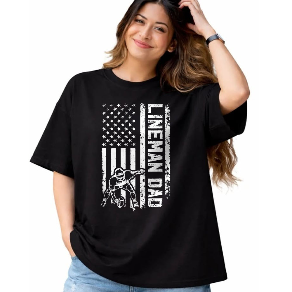 Gift for Dad Shirt, Funny Dad Unisex T-Shirt/Hoodie/Sweatshirt HLT00 – Football Line Dad Of A Football Lineman Father US Flag T-Shirt