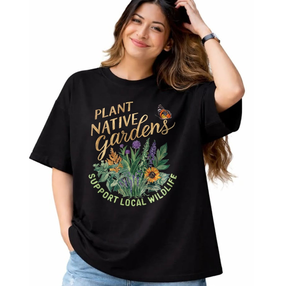 Native American T-Shirts, Vintage Native American Unisex T-Shirt/Hoodie/Sweatshirt HLT00 - Retro Plant Native Gardens Support Local Wildlife Gardening