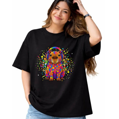 Cute Capybara Shirt, Funny Capybara Unisex T-Shirt/Hoodie/Sweatshirt HLT00 - Funny Capybara Dots Art Animal Lovers Students Boys Girls T-Shirt (2)