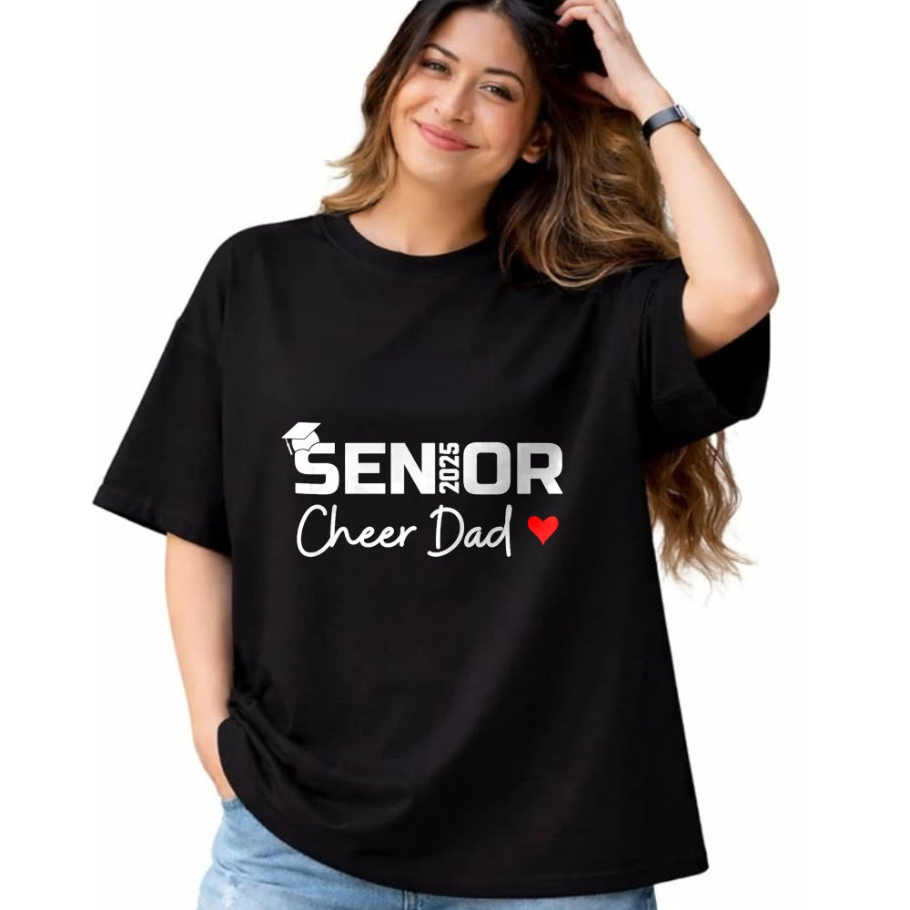 Gift for Dad Shirt, Funny Dad Unisex T-Shirt/Hoodie/Sweatshirt HLT00 – Proud Cheer Dad Of A Class Of 2025 Senior Graduate Red Heart T-Shirt