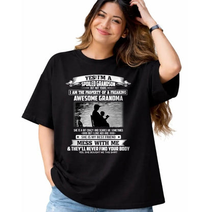 Best Grandma Shirt, Proud Grandma Unisex T-Shirt/Hoodie/Sweatshirt HLT00 - Yes I'm A Spoiled Grandson But Not Yours Property Of Grandma T-Shirt (1)