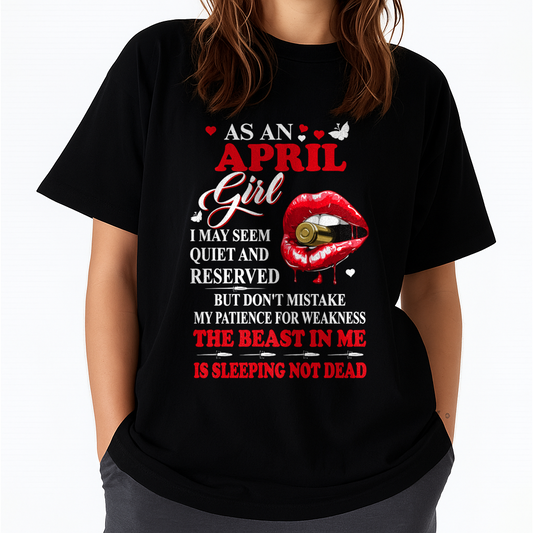 APRIL GIRL – THE BEAST IN ME IS SLEEPING, NOT DEAD – LIPS & BULLET GRAPHIC T-SHIRT FOR WOMEN - MTNN04 (SKU2607-146-04)