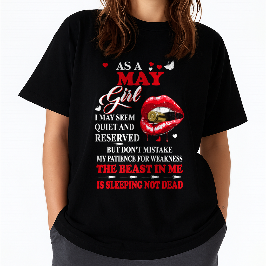 MAY GIRL – THE BEAST IN ME IS SLEEPING, NOT DEAD – LIPS & BULLET GRAPHIC T-SHIRT FOR WOMEN - MTNN05 (SKU2607-146-05)