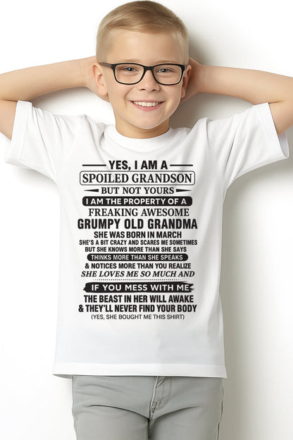 Yes I’m A Stubborn Grandson T-Shirt – Birthday Gift From March Grandma / Woman - HNDS03 (SKU10-171-03)