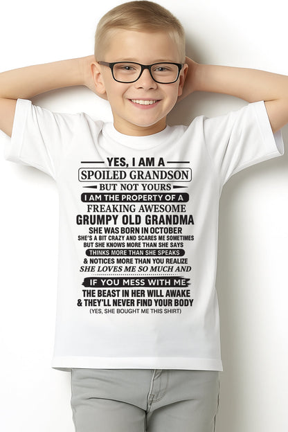 Yes I’m A Stubborn Grandson T-Shirt – Birthday Gift From October Grandma / Woman - MTNN10 (SKU10-171-10)