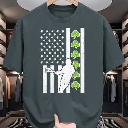 Patrick Day Shirts for Family, Funny Patrick Day shirts, st patrick's day Unisex T-Shirt/Hoodie/Sweatshirt HLT00 - US Flag Shamrock Lacrosse Vintage Lax St Patrick Day Patriot T-Shirt