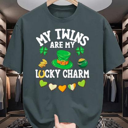 Gift for Mom Shirt, Funny Mom Unisex T-Shirt/Hoodie/Sweatshirt HLT00 - My Twins Are My Lucky Charm St Patricks Day Twin Mom and Dad T-Shirt