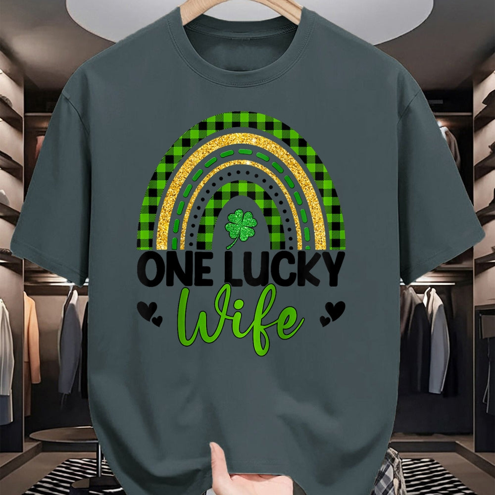 Best Wife Shirt, Wife and Husband Unisex T-Shirt/Hoodie/Sweatshirt HLT00 - Gift for wife T shirt, lucky wife   Womens One Lucky Wife Boho Rainbow St Patricks Day Shamrock Ragl