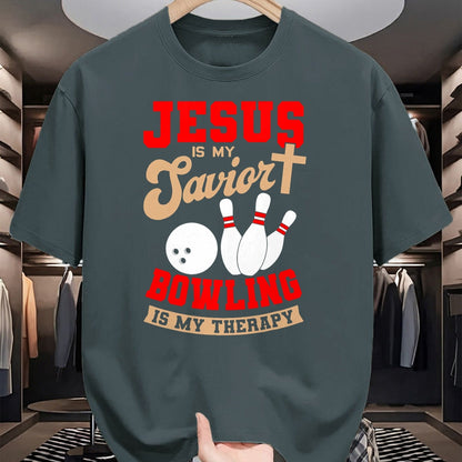 Christian Tee, Christian Faith Unisex T-Shirt/Hoodie/Sweatshirt HLT00 - Jesus Is My Savior Bowling Is My Therapy Christian Bowler T-Shirt