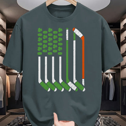 Patrick Day Shirts for Family, Funny Patrick Day shirts, st patrick's day Unisex T-Shirt/Hoodie/Sweatshirt HLT00 - Vintage St Patrick Day Ice Hockey American Flag Saint Pattys T-Shirt