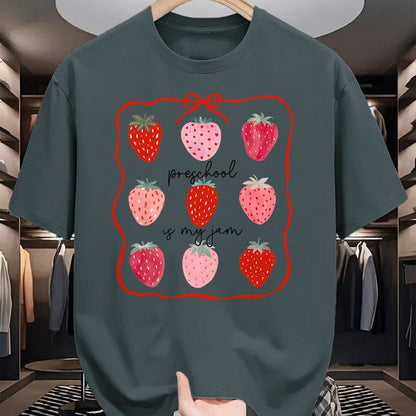 Best Teacher Shirt, Funny Teacher UnisexT-Shirt/Hoodie/Sweatshirt HLT00 - Preschool is My Jam Strawberry Teacher First Day of School T-Shirt