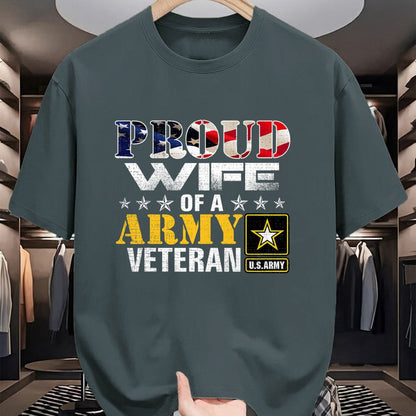 Best Wife Shirt, Wife and Husband Unisex T-Shirt/Hoodie/Sweatshirt HLT00 - Gift for wife T shirt, lucky wife   Proud Wife Of A Army Veteran American Flag Military Gift T-Shirt