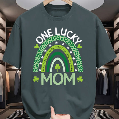 Gift for Mom Shirt, Funny Mom Unisex T-Shirt/Hoodie/Sweatshirt HLT00 - One Lucky Mom Leopard Rainbow St Patricks Day Clover Long Sleeve T-Shirt