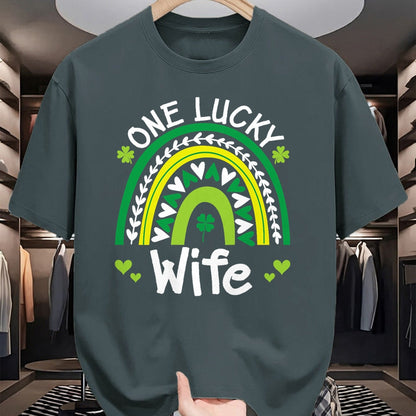 Best Wife Shirt, Wife and Husband Unisex T-Shirt/Hoodie/Sweatshirt HLT00 - Gift for wife T shirt, lucky wife   Womens One Lucky Wife Boho Rainbow St Patricks Day Shamrock Tank (1)