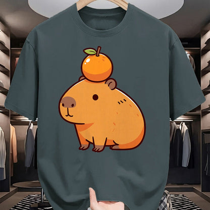 Cute Capybara Shirt, Funny Capybara Unisex T-Shirt/Hoodie/Sweatshirt HLT00 - Capybara with Orange on the Head Capybara T-Shirt
