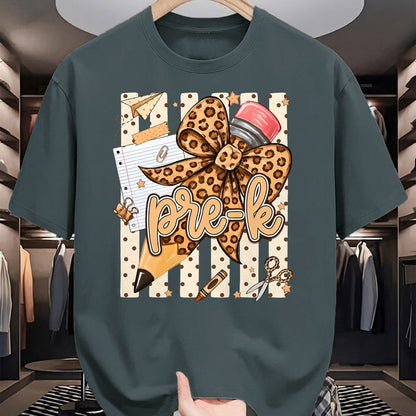 Best Teacher Shirt, Funny Teacher UnisexT-Shirt/Hoodie/Sweatshirt HLT00 - Preppy Leopard Pencil Bow Pre K Teacher Back to School T-Shirt