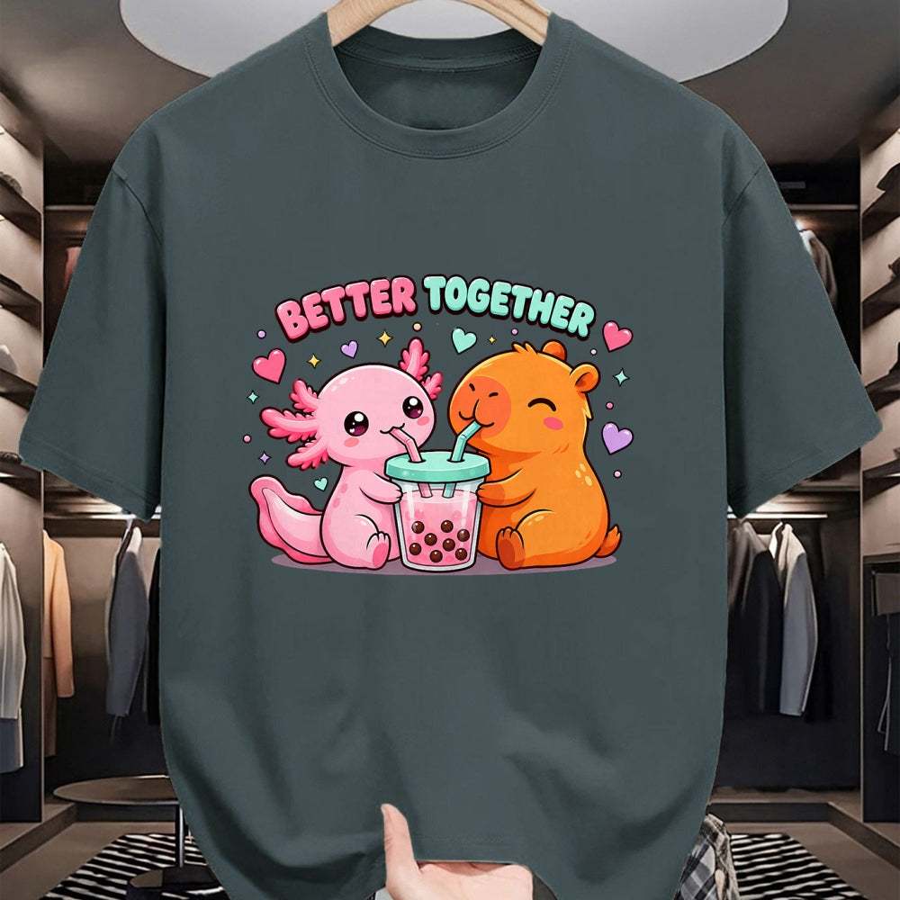 Cute Capybara Shirt, Funny Capybara Unisex T-Shirt/Hoodie/Sweatshirt HLT00 - Cute Capybara and Axolotl Bubble Tea Boba Girls Kawaii Anime T-Shirt (2)