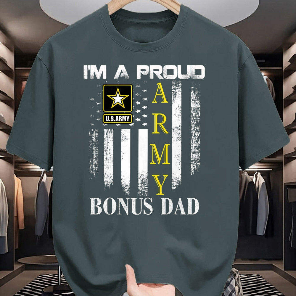 Gift for Dad Shirt, Funny Dad Unisex T-Shirt/Hoodie/Sweatshirt HLT00 – Vintage I_m A Proud Army Bonus Dad With American Flag Gift T-Shirt