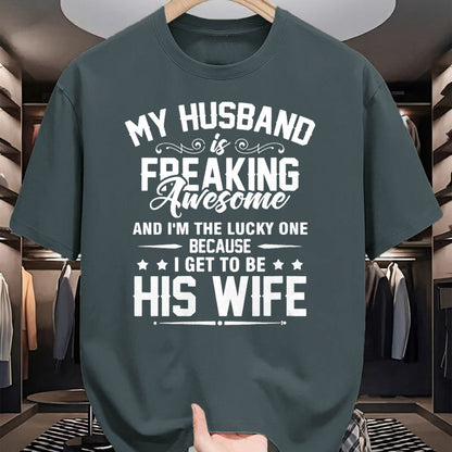 Best Wife Shirt, Wife and Husband Unisex T-Shirt/Hoodie/Sweatshirt HLT00 - Gift for wife T shirt, lucky wife   Lucky Wife, Awesome Life Because My Husband V-Neck T-Shirt