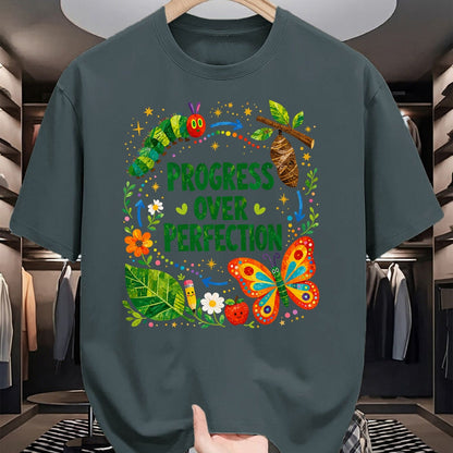Best Teacher Shirt, Funny Teacher UnisexT-Shirt/Hoodie/Sweatshirt HLT00 - Teachers Back to School Progress Over Perfection Butterfly T-Shirt