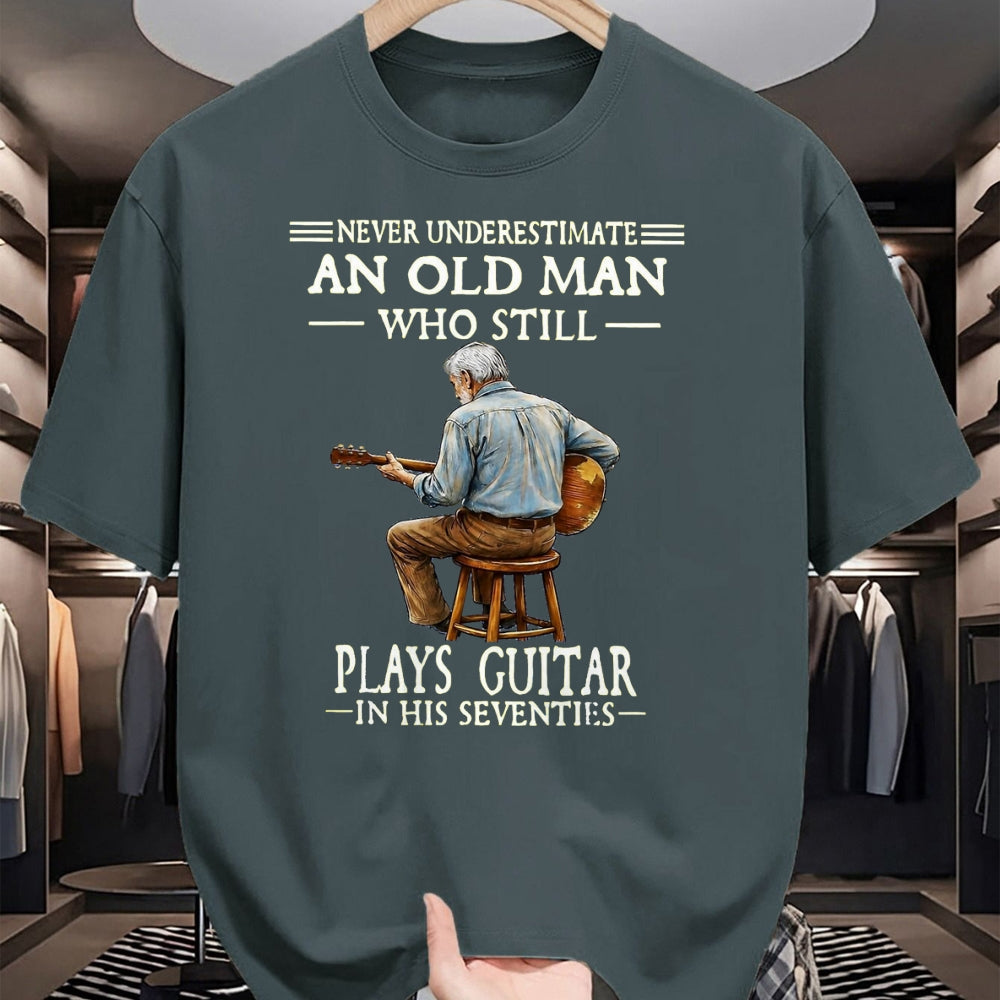 Guitar Lover Shirt, Funny Guitar UnisexT-Shirt/Hoodie/Sweatshirt HLT00 - Never Underestimate an Old Man Who Plays Guitar Seventies T-Shirt, Men, Heather Blue, Medium