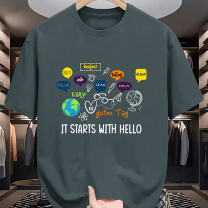Best Teacher Shirt, Funny Teacher UnisexT-Shirt/Hoodie/Sweatshirt HLT00 - It Starts with Hello Friendship Inclusion Language Teacher T-Shirt