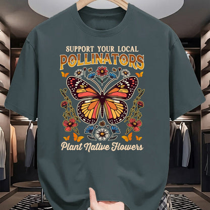 Native American T-Shirts, Vintage Native American Unisex T-Shirt/Hoodie/Sweatshirt HLT00 - Butterfly Support Local Pollinators Plants Native Flowers