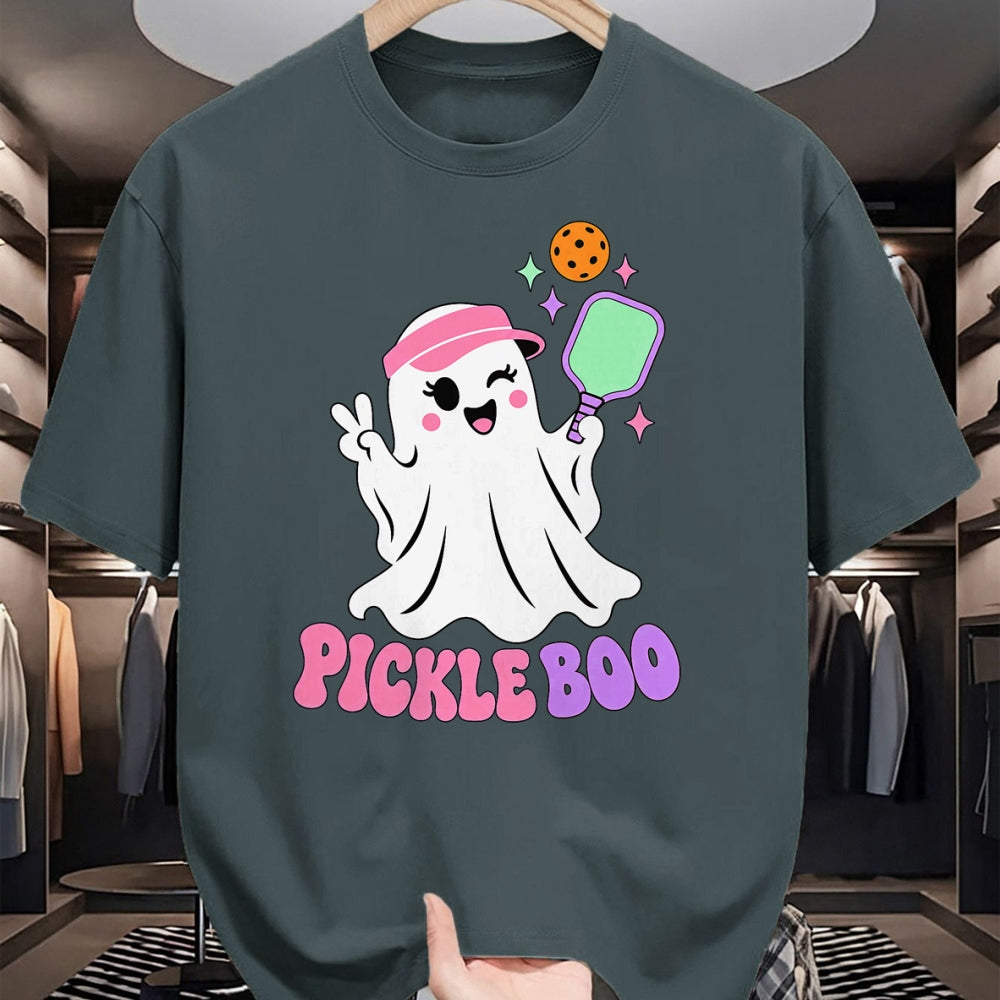 Funny Pickleball Shirt, Pickleball Lover Unisex T-Shirt/Hoodie/Sweatshirt HLT00 - Halloween Pickleball Ghost Girls Women Pickleball Halloween T-Shirt