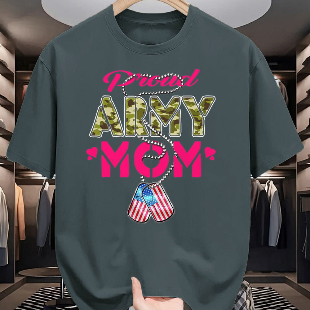 Gift for Mom Shirt, Funny Mom Unisex T-Shirt/Hoodie/Sweatshirt HLT00 - Proud Army Mom US Flag Camo Dog Tags Military Mother T-Shirt