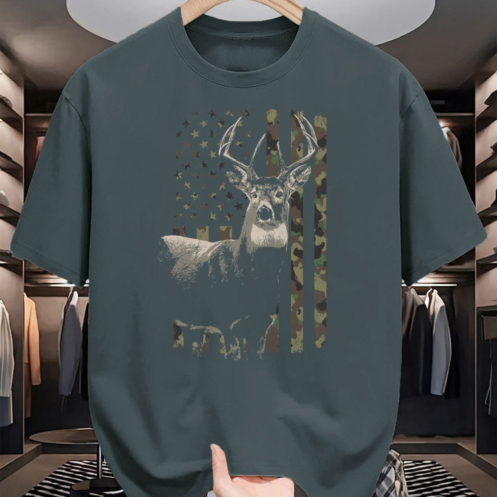 Funny Hunting Shirt, Gift For Hunting Lover Unisex T-Shirt/Hoodie/Sweatshirt HLT00 - Hunting Camo American Flag Deer Camouflage (Design on Back) Long Sleeve T-Shirt
