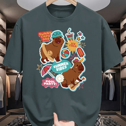 Cute Capybara Shirt, Funny Capybara Unisex T-Shirt/Hoodie/Sweatshirt HLT00 - Summer Capybaras Long Sleeve T-Shirt
