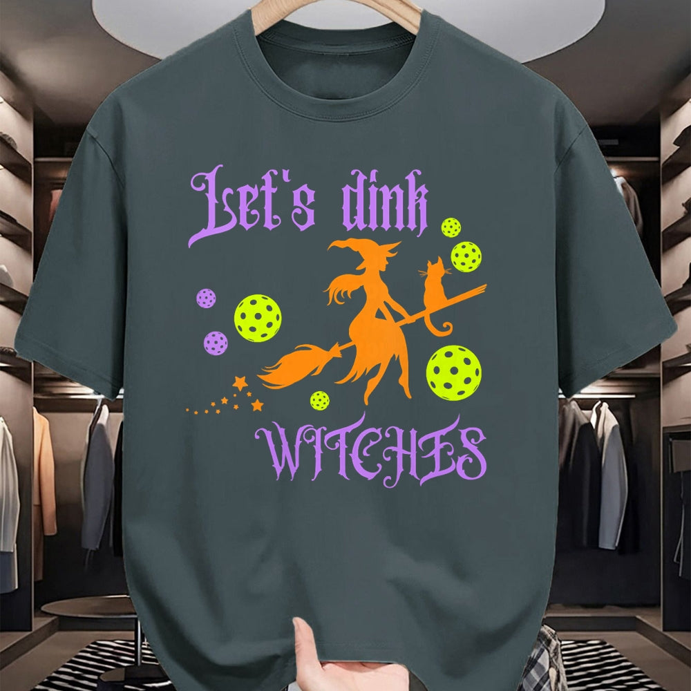 Funny Pickleball Shirt, Pickleball Lover Unisex T-Shirt/Hoodie/Sweatshirt HLT00 - Womens Halloween Pickleball Let's Dink Witches V-Neck T-Shirt
