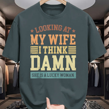 Best Wife Shirt, Wife and Husband Unisex T-Shirt/Hoodie/Sweatshirt HLT00 - Gift for wife T shirt, lucky wife   Looking At My Wife I Think Damn She Is A Lucky Woman Tank Top