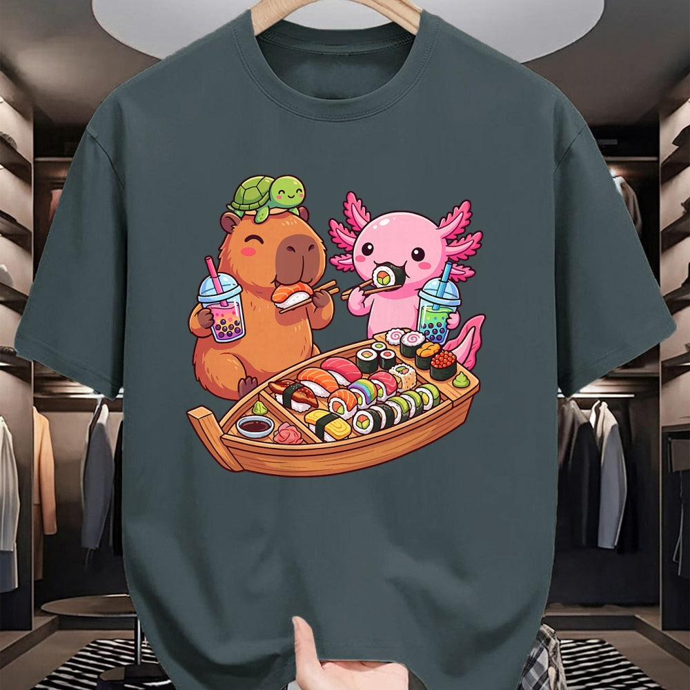 Cute Capybara Shirt, Funny Capybara Unisex T-Shirt/Hoodie/Sweatshirt HLT00 - Kawaii Capybara Axolotl Sushi Nigiri Chopsticks Anime Food T-Shirt