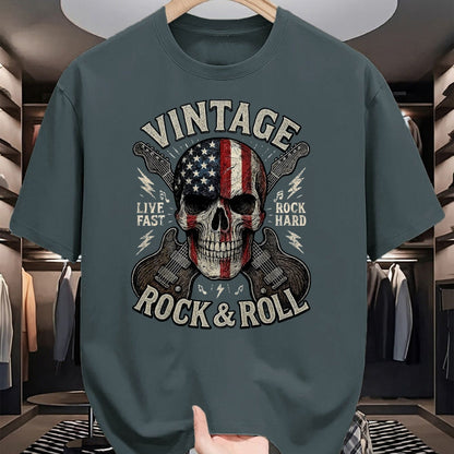 Guitar Lover Shirt, Funny Guitar UnisexT-Shirt/Hoodie/Sweatshirt HLT00 - Vintage Rock Skull American Flag Guitar Retro Rock and Roll T-Shirt, Men, Black, Large