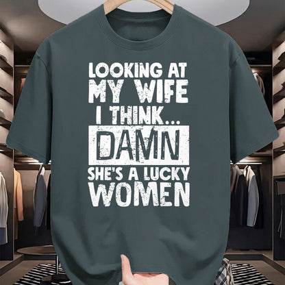 Best Wife Shirt, Wife and Husband Unisex T-Shirt/Hoodie/Sweatshirt HLT00 - Gift for wife T shirt, lucky wife   Looking At My Wife I Think Damn She Is A Lucky Woman Married T-S (1)
