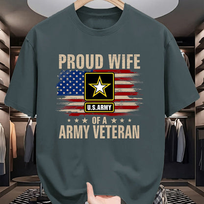 Proud Veteran Shirt, Funny Veteran UnisexT-Shirt/Hoodie/Sweatshirt HLT00 - Vintage Proud Wife of A Army Veteran with American Flag T-Shirt