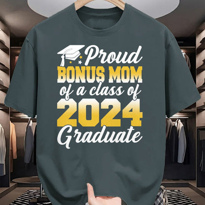 Gift for Mom Shirt, Funny Mom Unisex T-Shirt/Hoodie/Sweatshirt HLT00 - Proud Bonus Mom of a Class Of 2024 Graduate Senior Family T-Shirt
