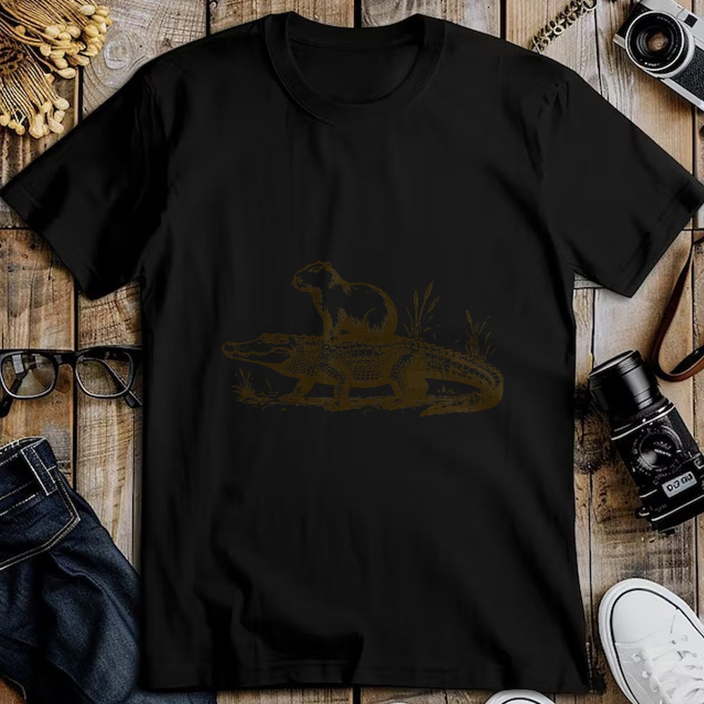 Cute Capybara Shirt, Funny Capybara Unisex T-Shirt/Hoodie/Sweatshirt HLT00 - Funny Capybara Riding an Alligator Men Women Capybara T-Shirt