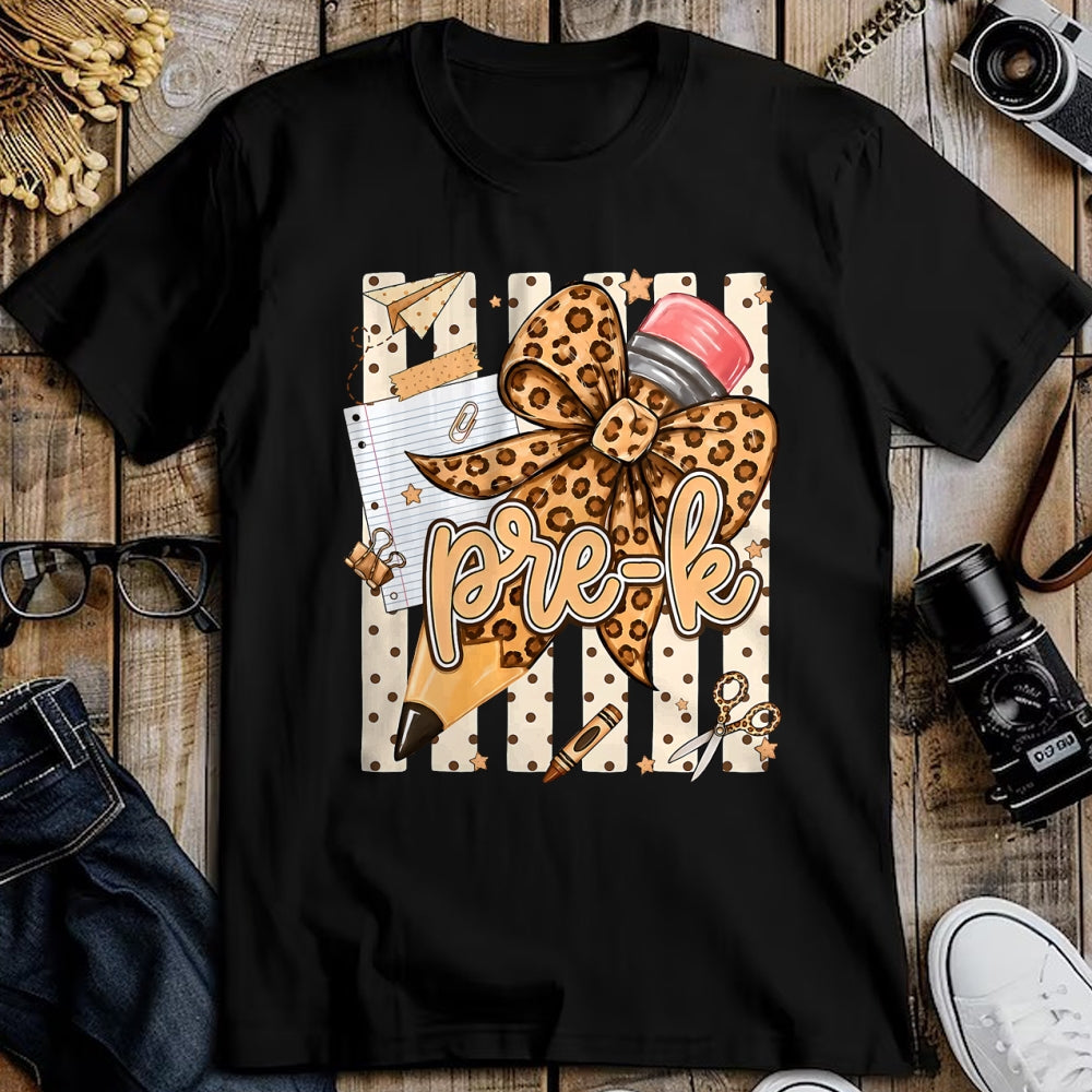Best Teacher Shirt, Funny Teacher UnisexT-Shirt/Hoodie/Sweatshirt HLT00 - Preppy Leopard Pencil Bow Pre K Teacher Back to School T-Shirt