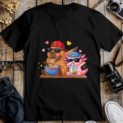 Cute Capybara Shirt, Funny Capybara Unisex T-Shirt/Hoodie/Sweatshirt HLT00 - Cute Dabbing Capybara Axolotl Boba Tea Ramen Boys Girls Kids T-Shirt