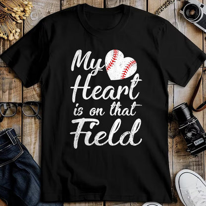 Gift for Mom Shirt, Funny Mom Unisex T-Shirt/Hoodie/Sweatshirt HLT00 - My Heart is on That Field Baseball Softball Mom Gifts T-Shirt
