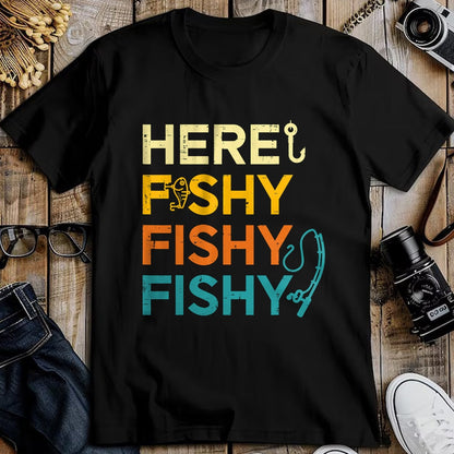 Funny Fishing Shirt, Gift For Fishing Lover Unisex T-Shirt/Hoodie/Sweatshirt HLT00 - Fishing Here Fishy Retro Fish Lover Fisherman Men Women Kids T-Shirt