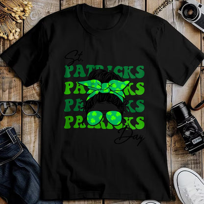 Patrick Day Shirts for Family, Funny Patrick Day shirts, st patrick's day Unisex T-Shirt/Hoodie/Sweatshirt HLT00 - Happy St Patrick Day Funny Messy Bun Glasses Women T-Shirt