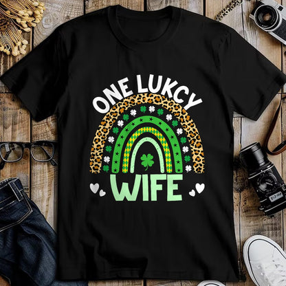 Best Wife Shirt, Wife and Husband Unisex T-Shirt/Hoodie/Sweatshirt HLT00 - Gift for wife T shirt, lucky wife   One Lucky Wife Leopard Rainbow Saint Patrick's Day T-Shirt (1)