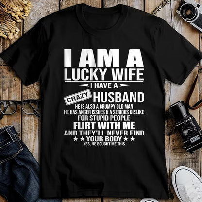 Best Wife Shirt, Wife and Husband Unisex T-Shirt/Hoodie/Sweatshirt HLT00 - Gift for wife T shirt, lucky wife   I Am A Lucky Wife I Have A Crazy Husband V-Neck T-Shirt (2)